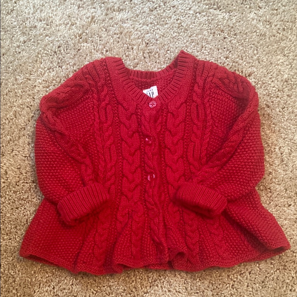Baby Gap Peplum Cozy Red Cable Knit Sweater